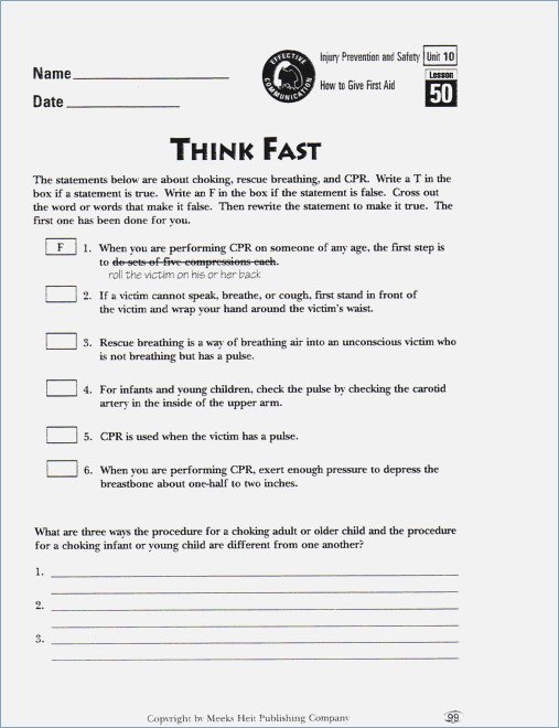 Worksheet On First Aid â Careless Me